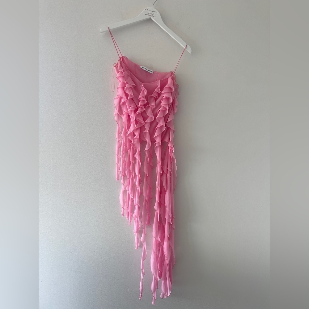 MACH & MACH Asymmetrical Ruffle Pink Top 4 - Picture 3 of 9